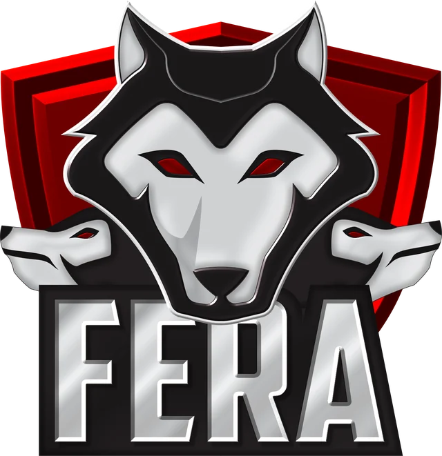 Emblema FERA: lobo à frente de um escudo vermelho